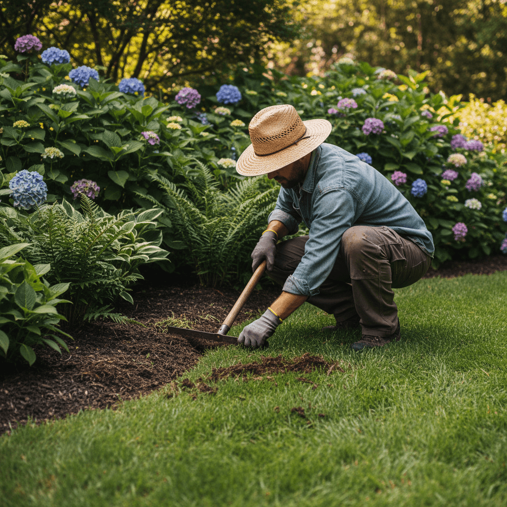 Detailed lawn edging and garden bed maintenance work