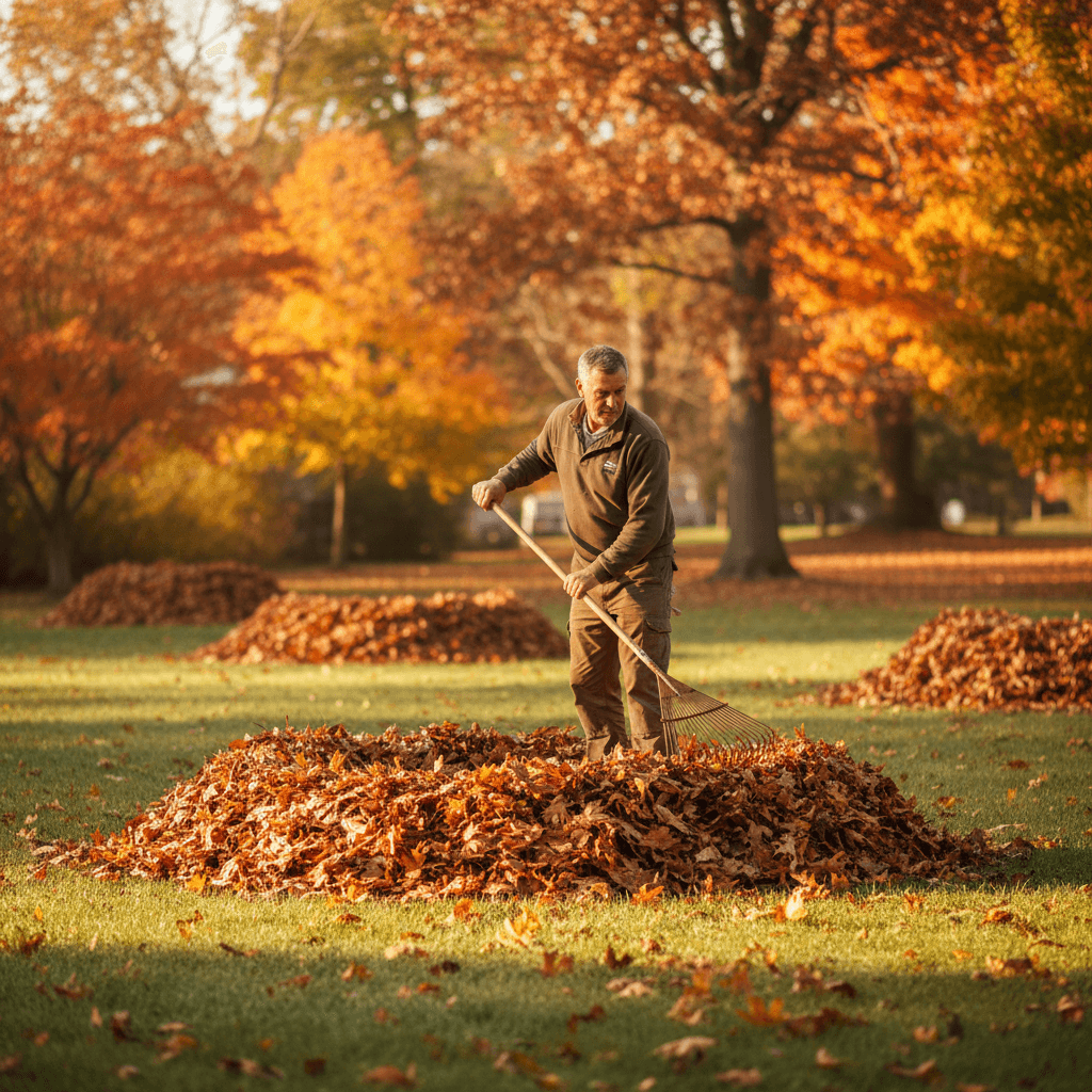 Seasonal leaf cleanup and fall yard preparation work