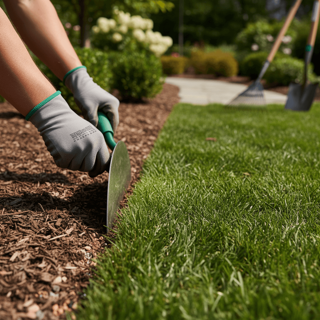 Professional lawn edging and trimming creating clean landscape definition